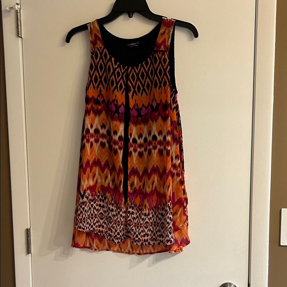 Sleeveless Printed Shift Top in Orange and Pink
